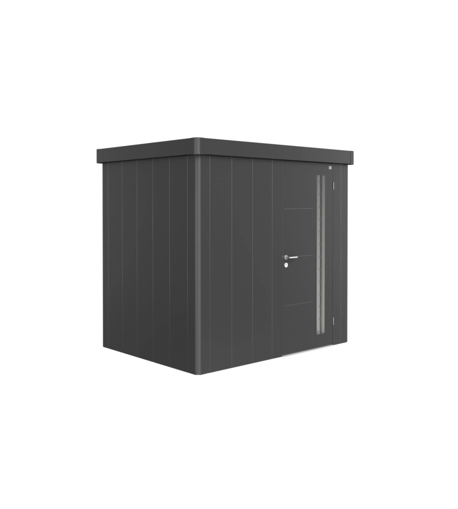 CASETTA DA GIARDINO BIOHORT "NEO 1B" IN ACCIAIO ZINCATO COLORE GRIGIO SCURO METALLIZZATO CON PORTA BATTENTE SEMPLICE 236X180X222 CM - COD. 85029