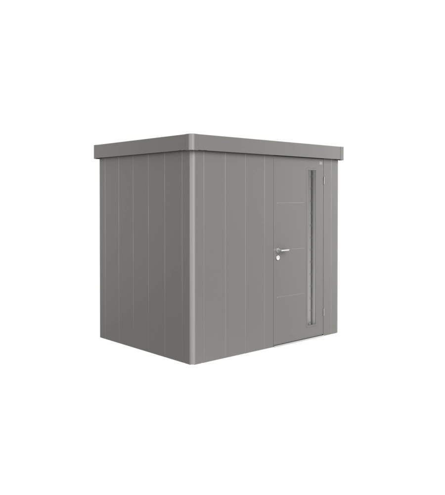 CASETTA DA GIARDINO BIOHORT "NEO 1B" IN ACCIAIO ZINCATO COLORE GRIGIO QUARZO METALLIZZATO CON PORTA BATTENTE SEMPLICE 236X180X222 CM - COD. 87029