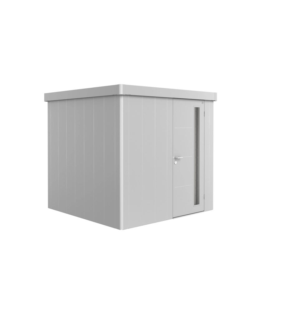 CASETTA DA GIARDINO BIOHORT "NEO 2B" IN ACCIAIO ZINCATO COLORE ARGENTO METALLIZZATO CON PORTA BATTENTE SEMPLICE 236X236X222 CM - COD. 81034