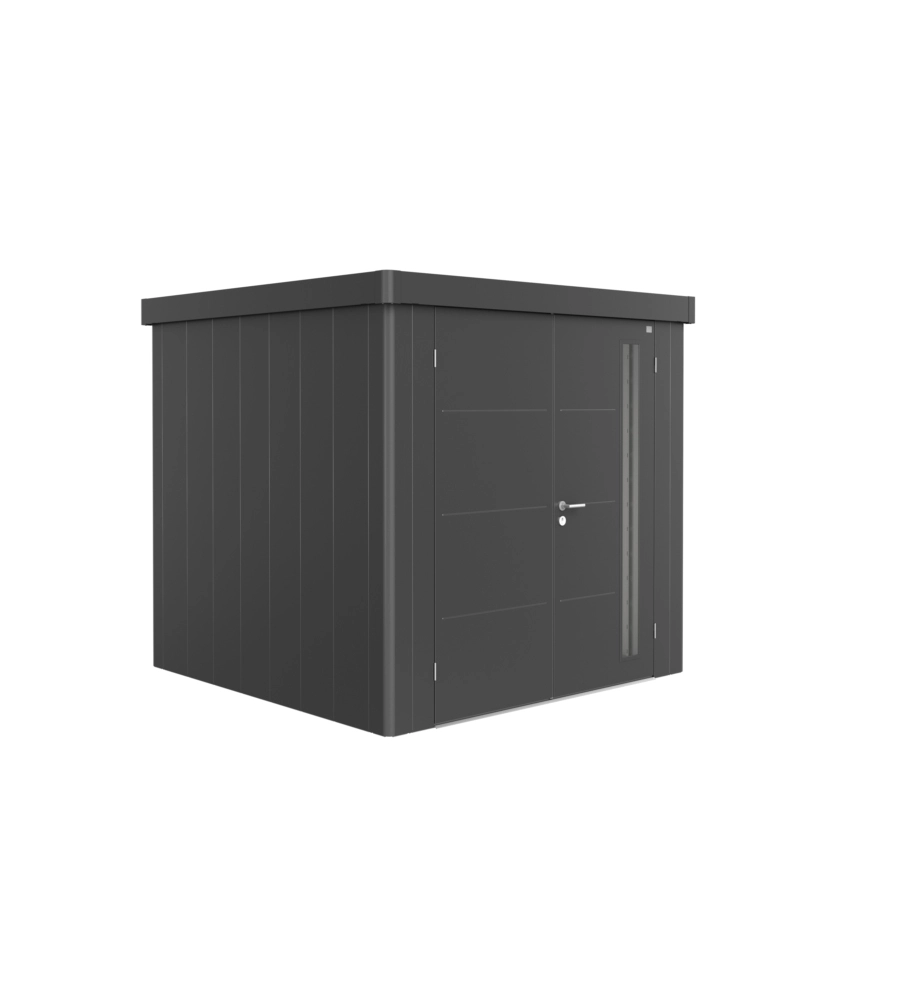 CASETTA DA GIARDINO BIOHORT "NEO 2B" IN ACCIAIO ZINCATO COLORE GRIGIO SCURO METALLIZZATO CON PORTA BATTENTE DOPPIO 236X236X222 CM - COD. 85063