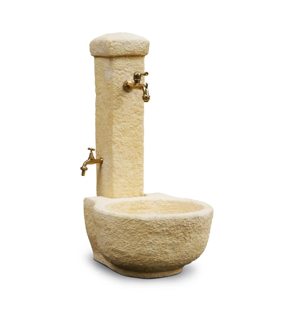 FONTANA VEDOVELLA ANTICATA "CANDELO" COLORE NOCCIOLA CON DOPPIO RUBINETTO -  49X55X104 CM