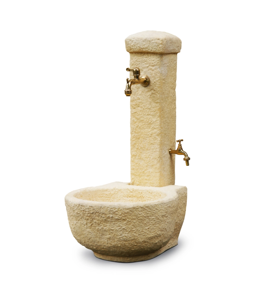 FONTANA VEDOVELLA ANTICATA "CANDELO" COLORE NOCCIOLA CON DOPPIO RUBINETTO -  49X55X104 CM
