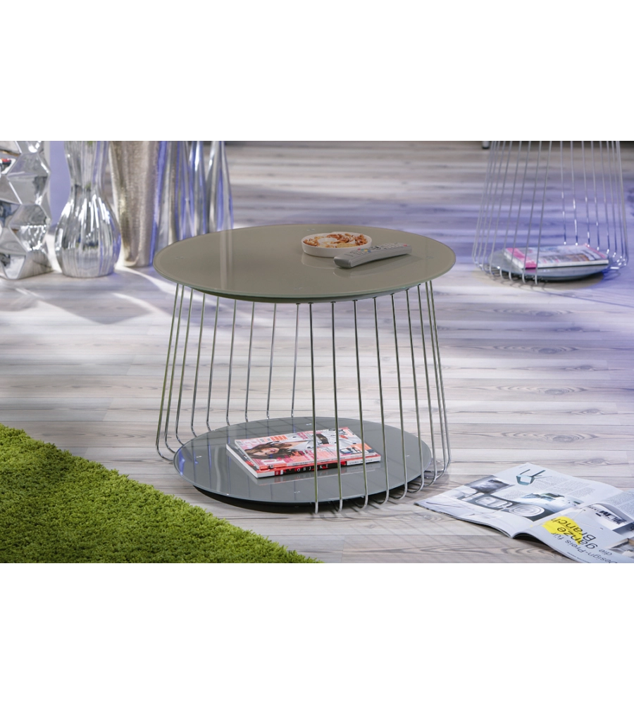 TAVOLINO IN METALLO E VETRO TEMPERATO, Ø 70 CM