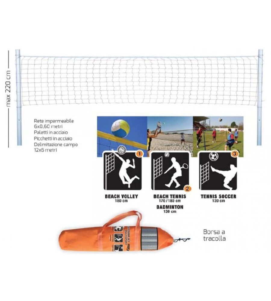 SET RETE OUTDOOR MULTISPORT BEACH VOLLEY BEACH TENNIS E PALLAVOLO PER BAMBINI DA ESTERNO.