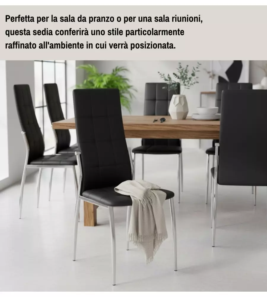 Sedia Bellahome "Madeira" ecopelle nera 44x54x100 cm