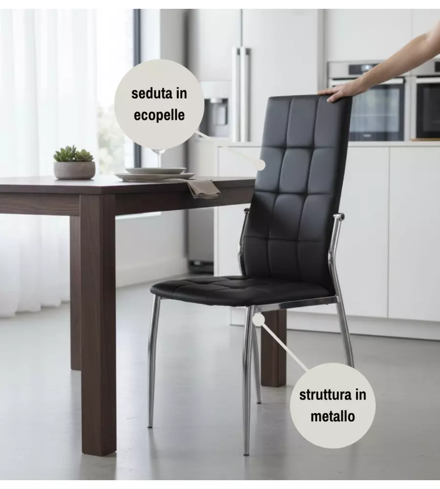 Sedia Bellahome "Madeira" ecopelle nera 44x54x100 cm