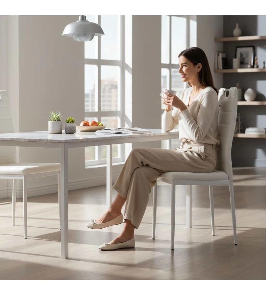SEDIA DA PRANZO "LANZAROTE" IN ECOPELLE BIANCO 42X49X97 CM