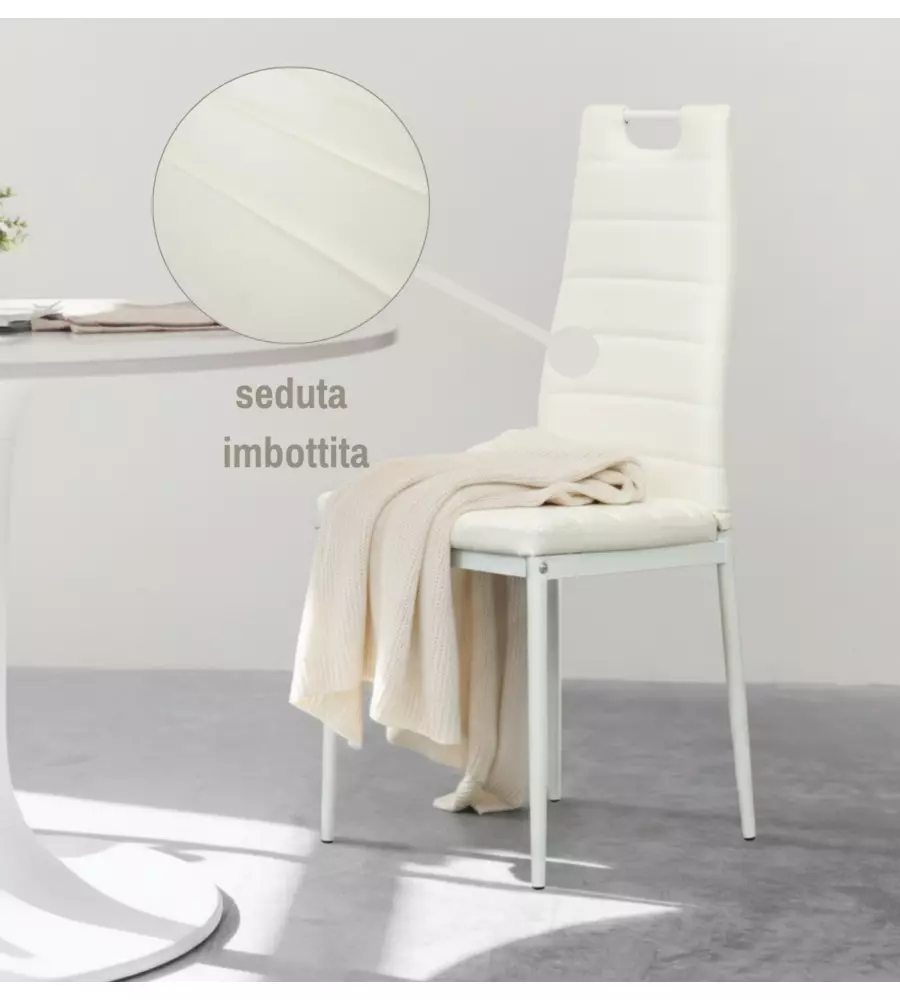 SEDIA DA PRANZO "LANZAROTE" IN ECOPELLE BIANCO 42X49X97 CM