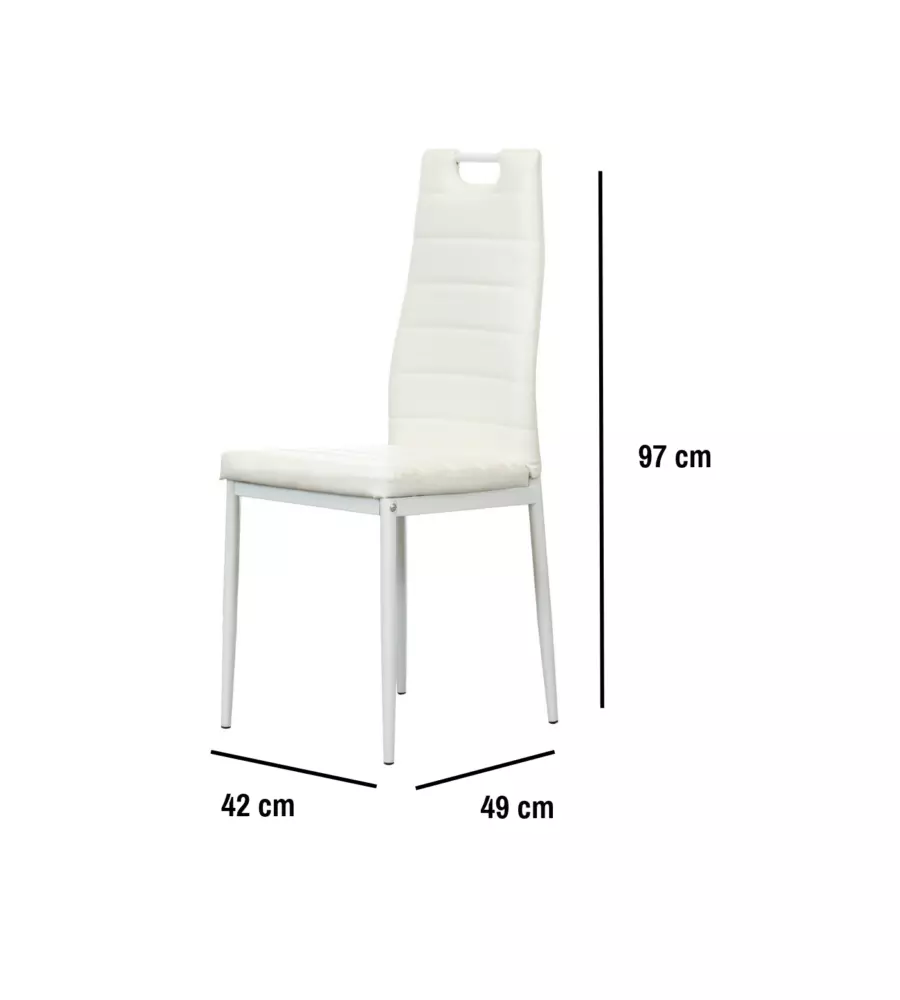SEDIA DA PRANZO "LANZAROTE" IN ECOPELLE BIANCO 42X49X97 CM