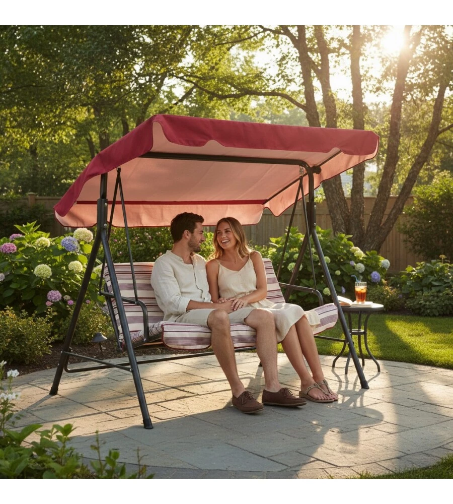 DONDOLO DA GIARDINO A TRE POSTI "IRIS" FANTASIA A RIGHE 208X126X173 CM