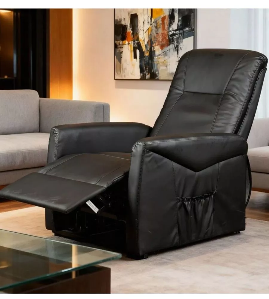 POLTRONA MASSAGGIANTE BELLAHOME "SIENA" CON RECLINER ELETTRICO IN ECOPELLE NERO 75X93X105 CM