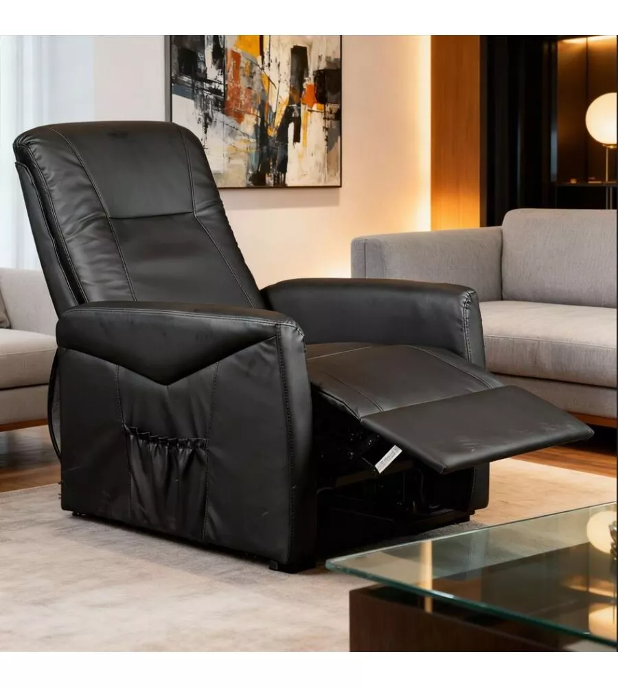 POLTRONA MASSAGGIANTE BELLAHOME "SIENA" CON RECLINER ELETTRICO IN ECOPELLE NERO 75X93X105 CM