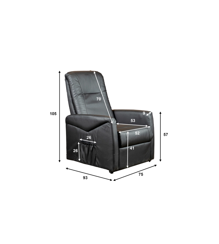 POLTRONA MASSAGGIANTE BELLAHOME "SIENA" CON RECLINER ELETTRICO IN ECOPELLE NERO 75X93X105 CM