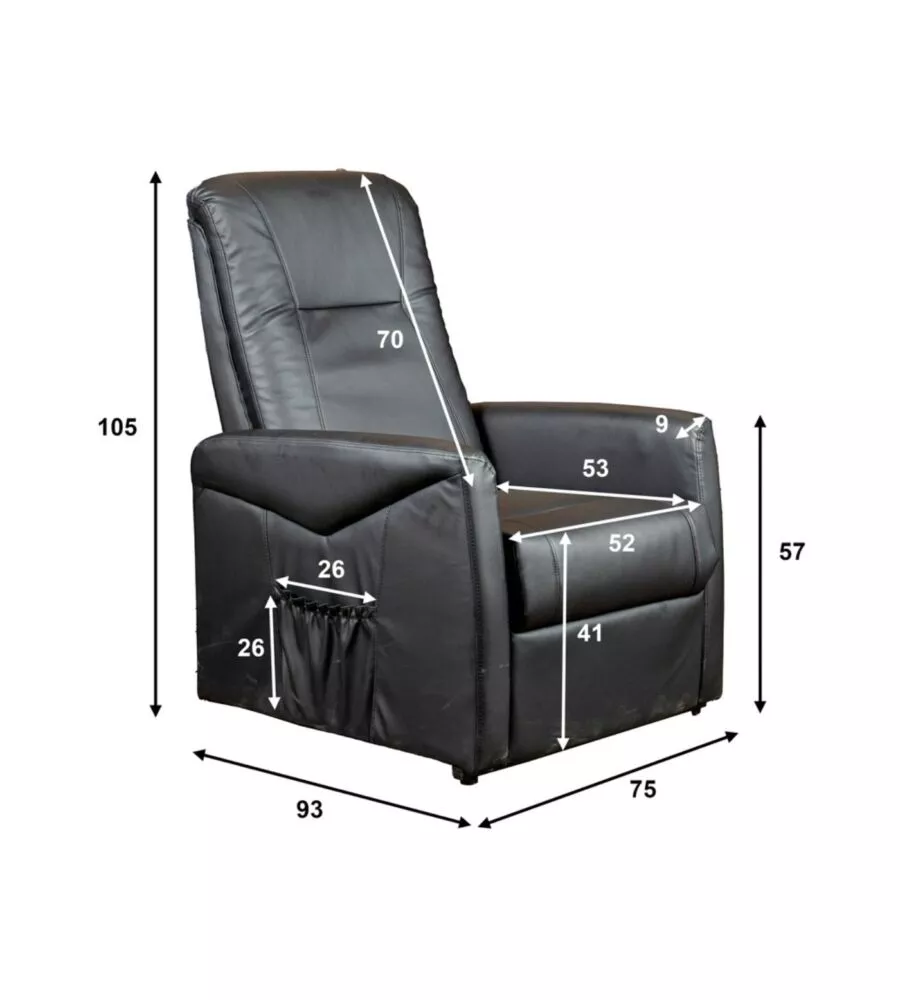 POLTRONA MASSAGGIANTE BELLAHOME "SIENA" CON RECLINER ELETTRICO IN ECOPELLE NERO 75X93X105 CM