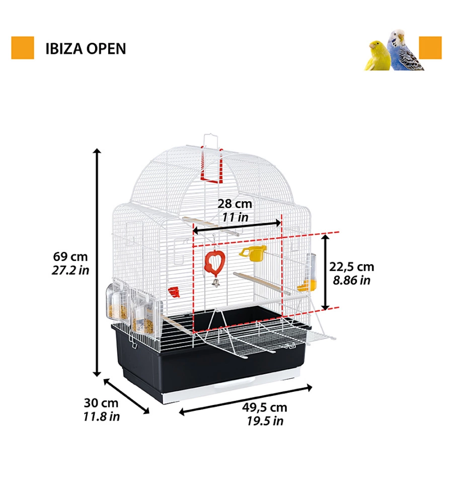 GABBIA PER UCCELLI "IBIZA OPEN" BIANCA,  49,5X30X69 CM - FERPLAST