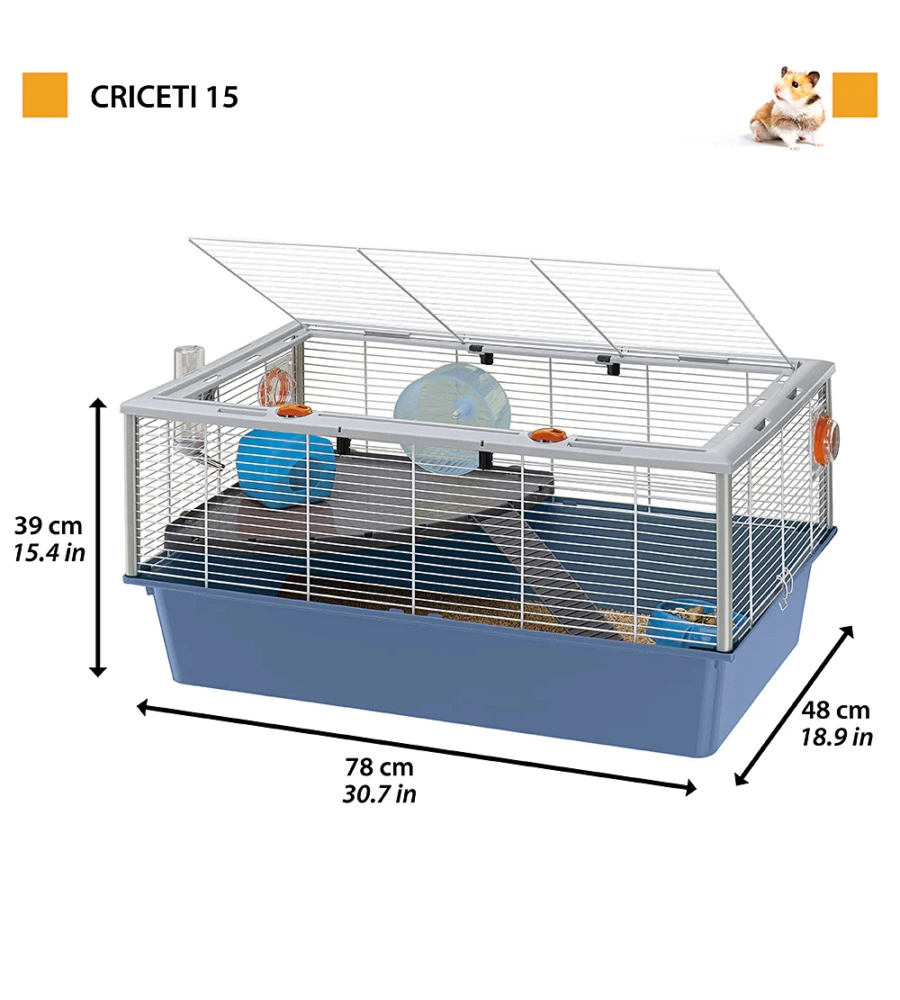 GABBIA PER CRICETI 15 BIANCO E BLU,  78X48X39 CM - FERPLAST