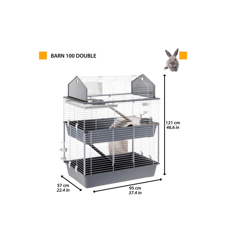 GABBIA PER CONIGLI "BARN 100 DOUBLE", 95X57X121 CM - FERPLAST