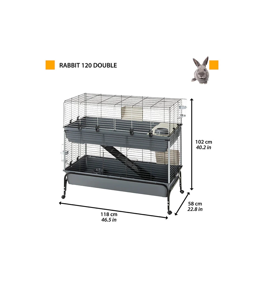 GABBIA PER CONIGILI A DUE PIANI "RABBIT 120 DOUBLE", 118X58X117 CM - FERPLAST