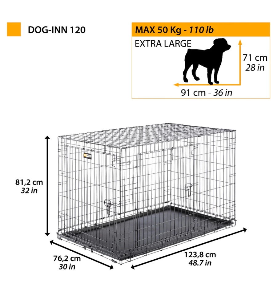 BOX PIEGHEVOLE PER CANI "DOG-INN 120" NERO, 123X76X81 CM