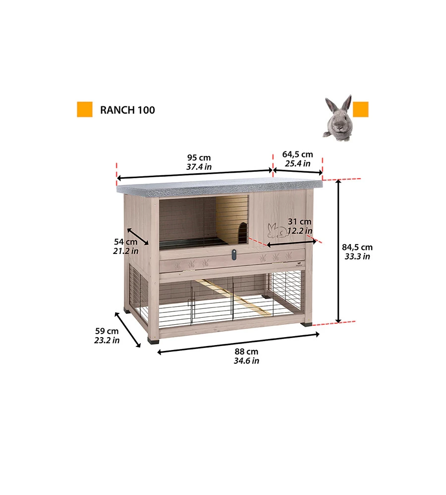 CONIGLIERA IN LEGNO "RANCH 100",  95X64,5X84,5 CM - FERPLAST