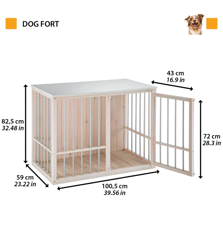 CUCCIA IN LEGNO PER CANI "DOG FORT" DA INTERNO, 100,5X59X82,5 CM - FERPLAST