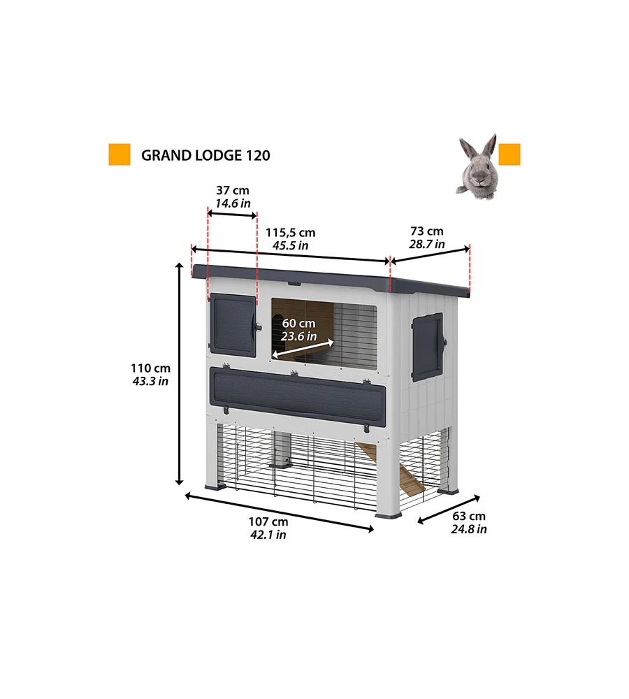 CONIGLIERA IN RESINA "GRAND LODGE 140", 115,5X73X110 CM - FERPLAST