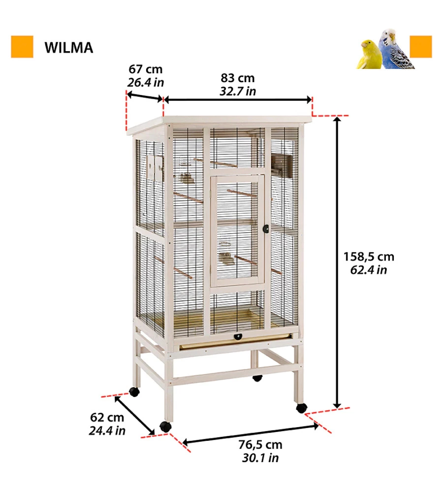 VOLIERA PER UCCELLI "WILMA" IN LEGNO, 83X67X158.5 CM - FERPLAST