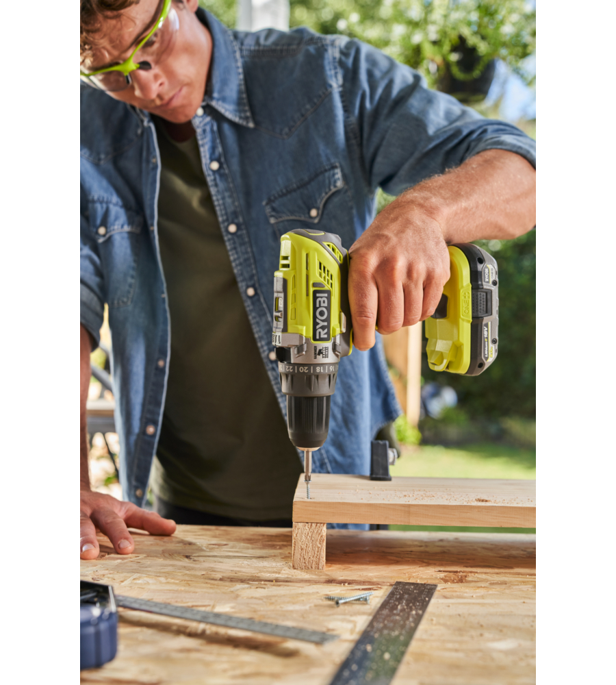 TRAPANO AVVITATORE A PERCUSSIONE A BATTERIA RYOBI "R18PD3-0" 2 VELOCITA' 18V, SOLO CORPO MACCHINA