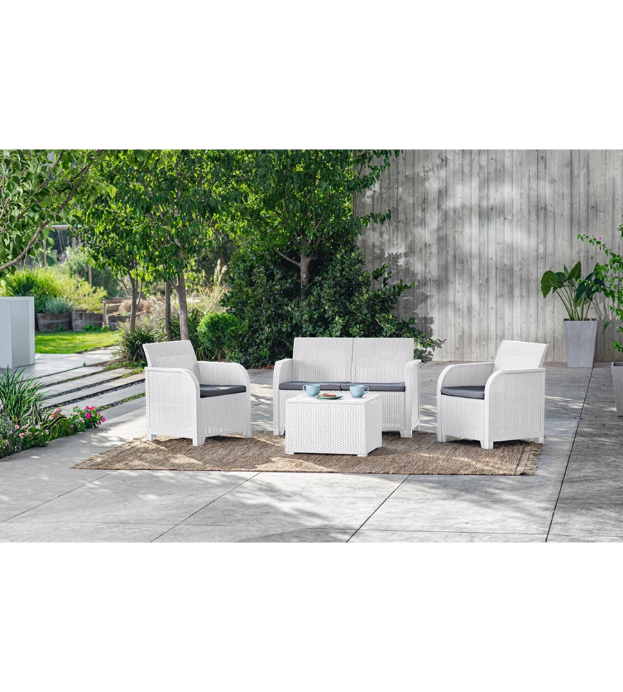 SET DA GIARDINO "ROSALIE LOUNGE" CON DUE POLTRONE, DIVANO 2 POSTI E TAVOLINO COLORE BIANCO - KETER