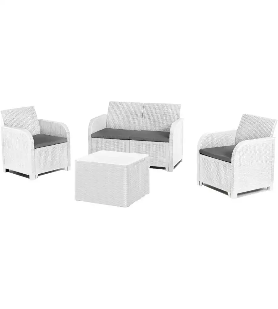 SET DA GIARDINO "ROSALIE LOUNGE" CON DUE POLTRONE, DIVANO 2 POSTI E TAVOLINO COLORE BIANCO - KETER