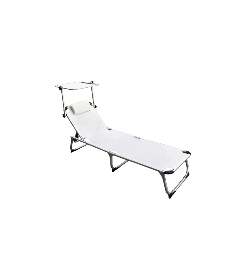 LETTINO PRENDISOLE PIEGHEVOLE, SCHIENALE E PARASOLE REGOLABILI E CUSCINO ESSENZA "MYKONOS" IN ALLUMINIO E TEXTILENE BIANCO 187X57X30 CM
