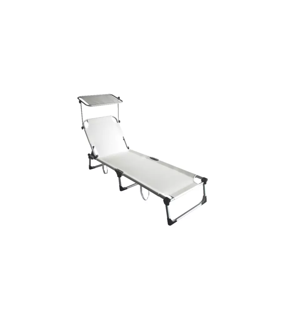 LETTINO PRENDISOLE PIEGHEVOLE, SCHIENALE E PARASOLE REGOLABILI E CUSCINO ESSENZA "MYKONOS" IN ALLUMINIO E TEXTILENE BIANCO 187X57X30 CM