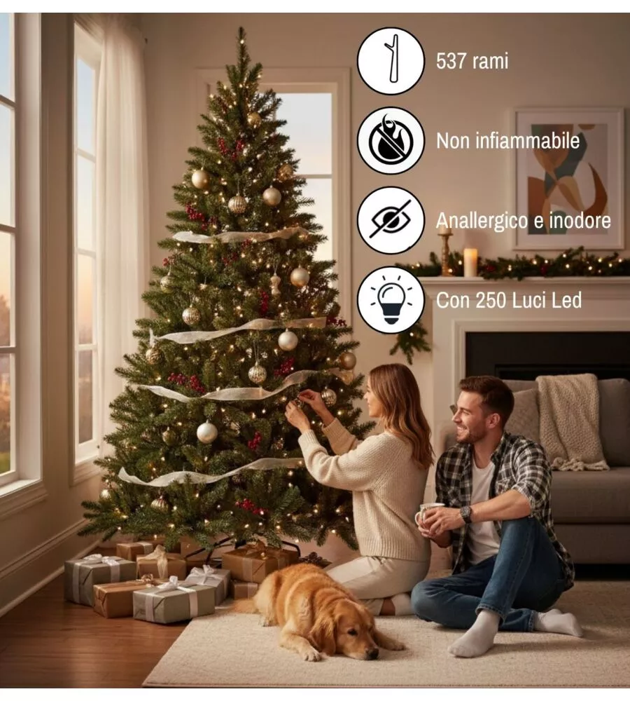 ALBERO DI NATALE ARTIFICIALE XMAS JOY "STELLA" VERDE CON LED INTEGRATI BIANCO CALDO 180 CM