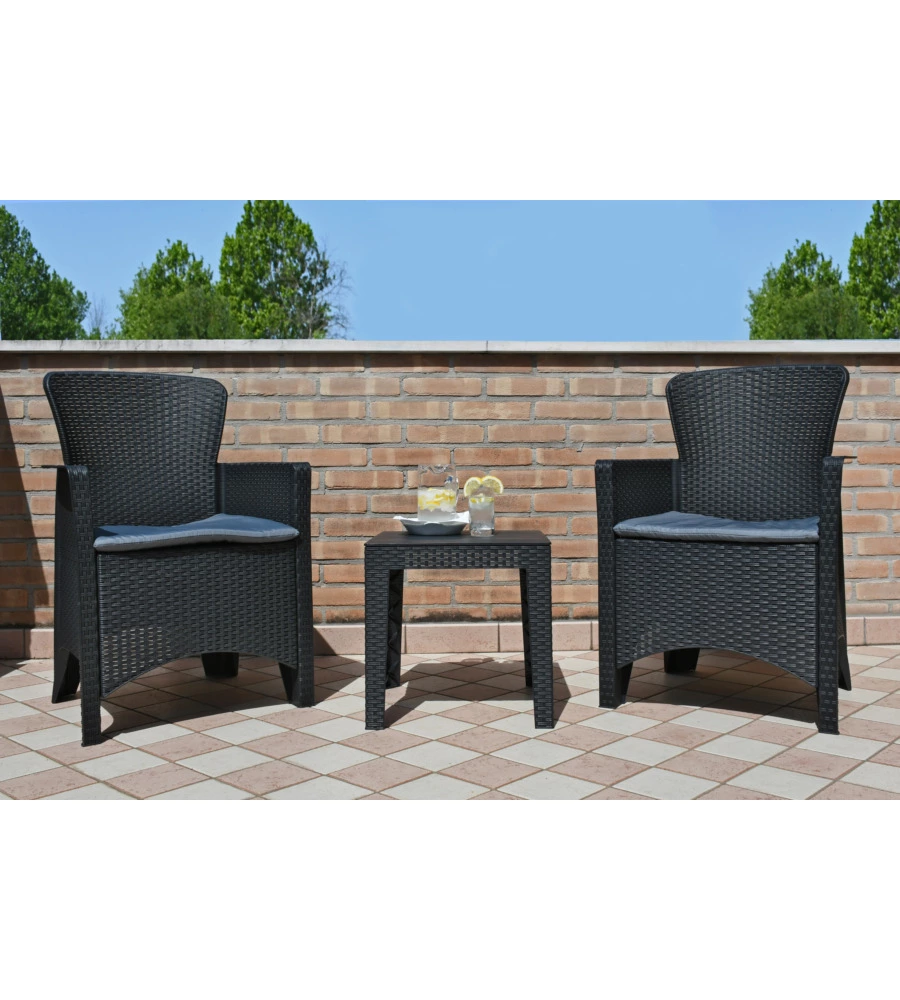 SET DA GIARDINO "CUBA" ANTRACITE, 2 POLTRONE E TAVOLINO