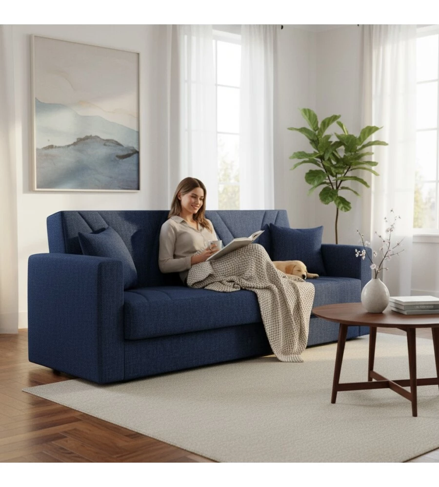 DIVANO LETTO "IBIZA" 3 POSTI TESSUTO BLUE JEANS, 214X81X89 CM