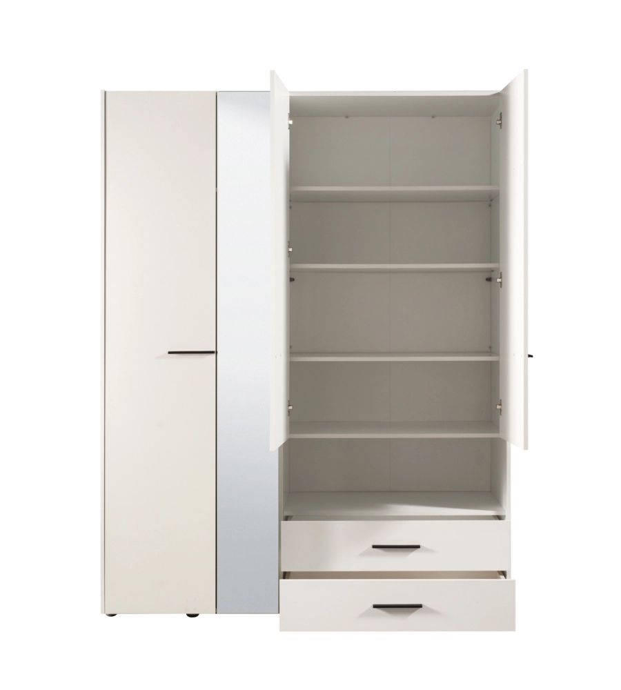 ARMADIO 4 ANTE BATTENTI "LISBONA" CON SPECCHIO E 2 CASSETTI BIANCO 161X55X205 CM