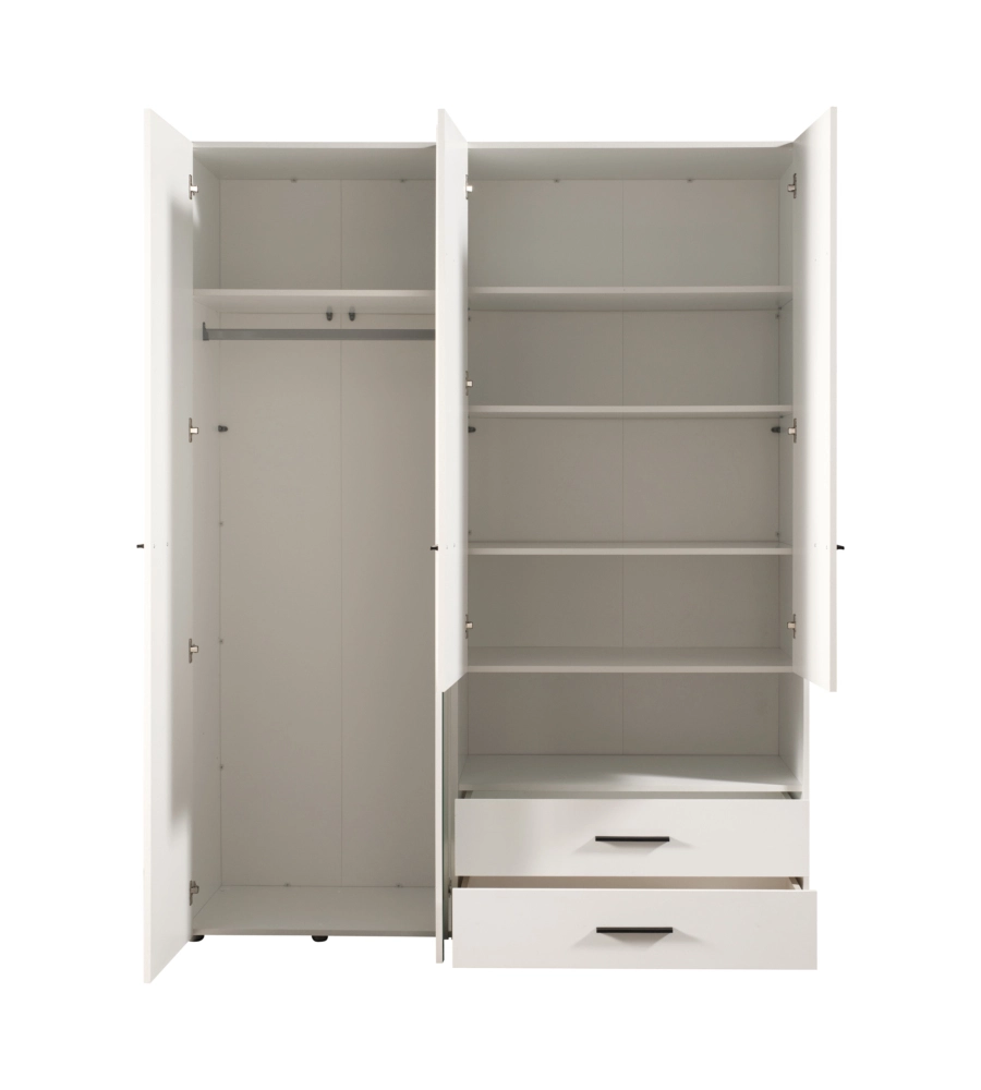 ARMADIO 4 ANTE BATTENTI "LISBONA" CON SPECCHIO E 2 CASSETTI BIANCO 161X55X205 CM