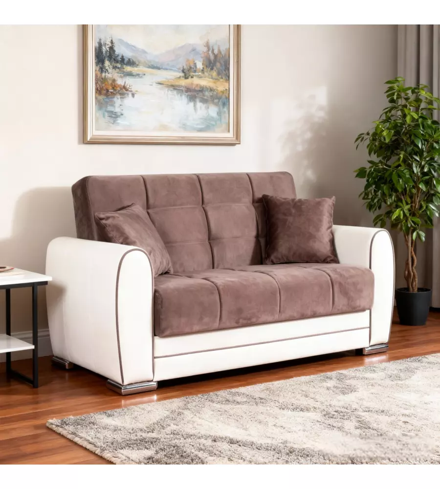 DIVANO LETTO "APOLLO" 2 POSTI IN ECOPELLE GRIGIO E BIANCO, 163X84X91 CM