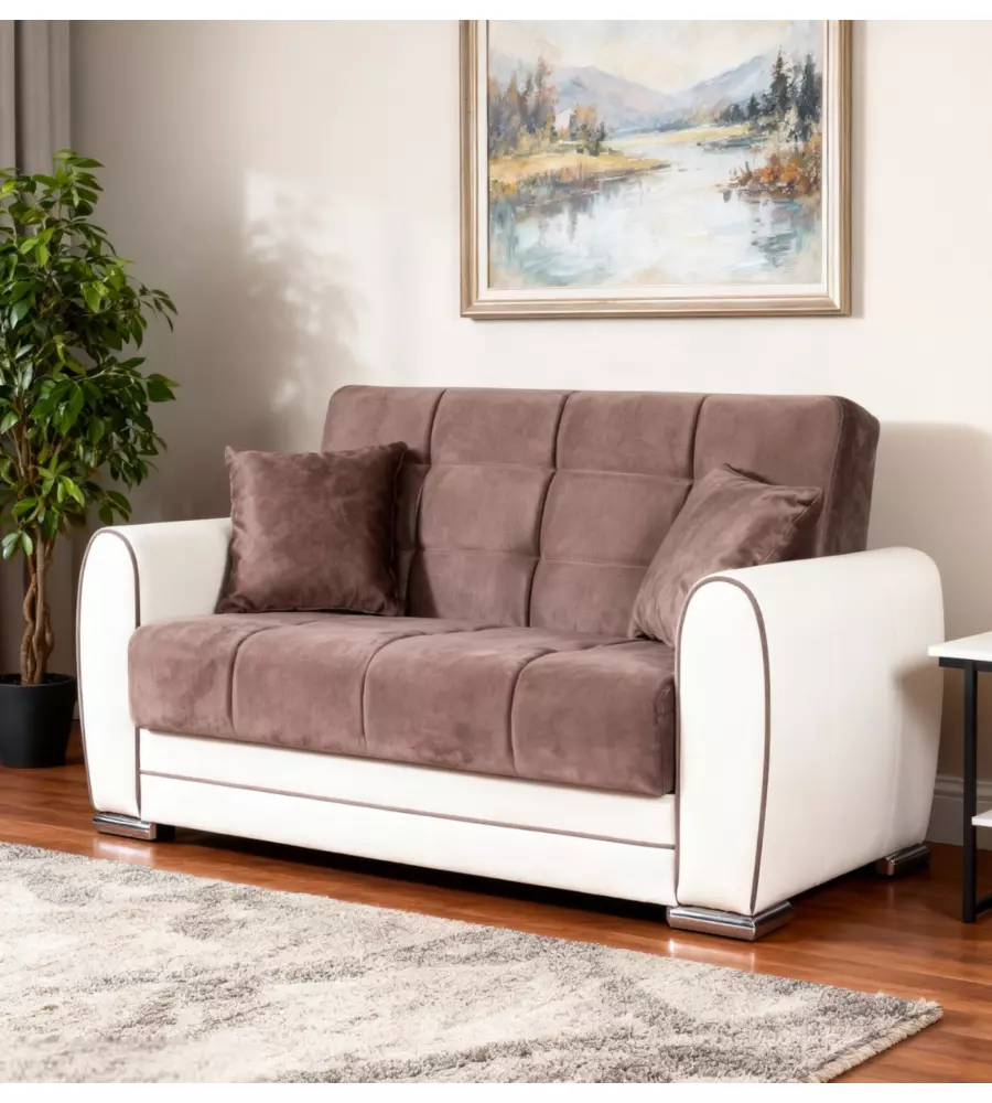 DIVANO LETTO "APOLLO" 2 POSTI IN ECOPELLE GRIGIO E BIANCO, 163X84X91 CM