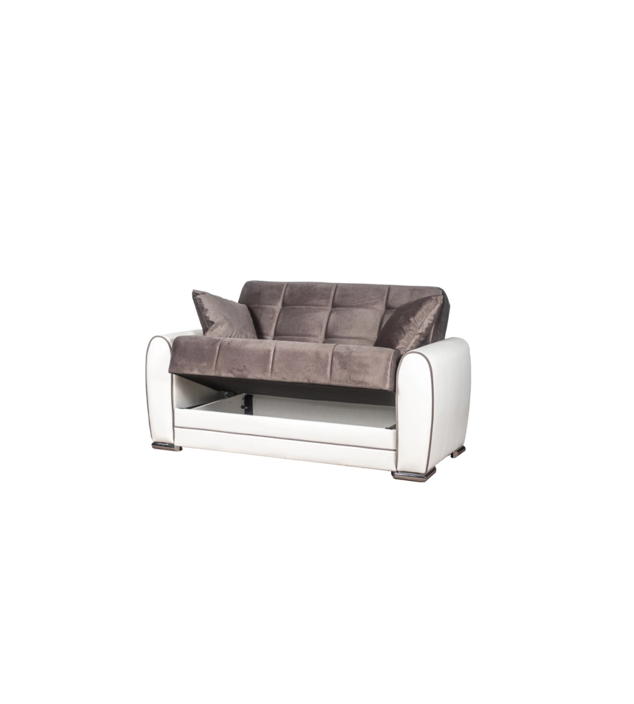 DIVANO LETTO "APOLLO" 2 POSTI IN ECOPELLE GRIGIO E BIANCO, 163X84X91 CM