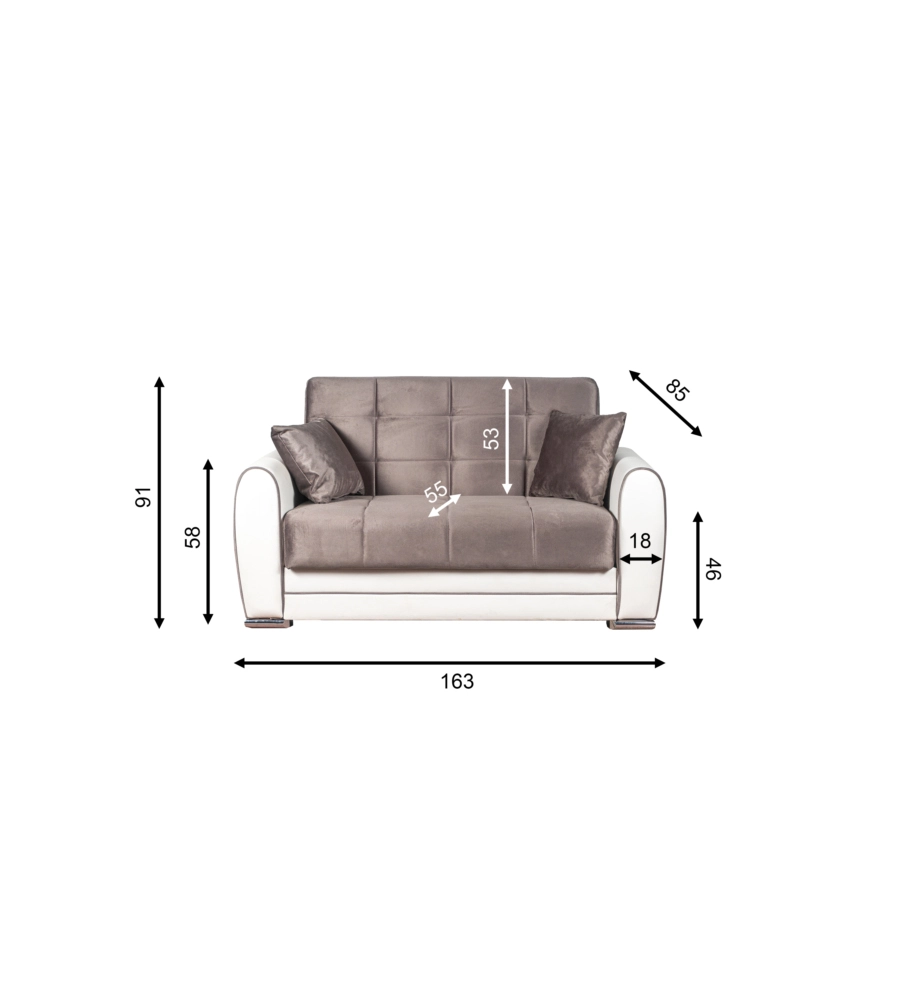 DIVANO LETTO "APOLLO" 2 POSTI IN ECOPELLE GRIGIO E BIANCO, 163X84X91 CM