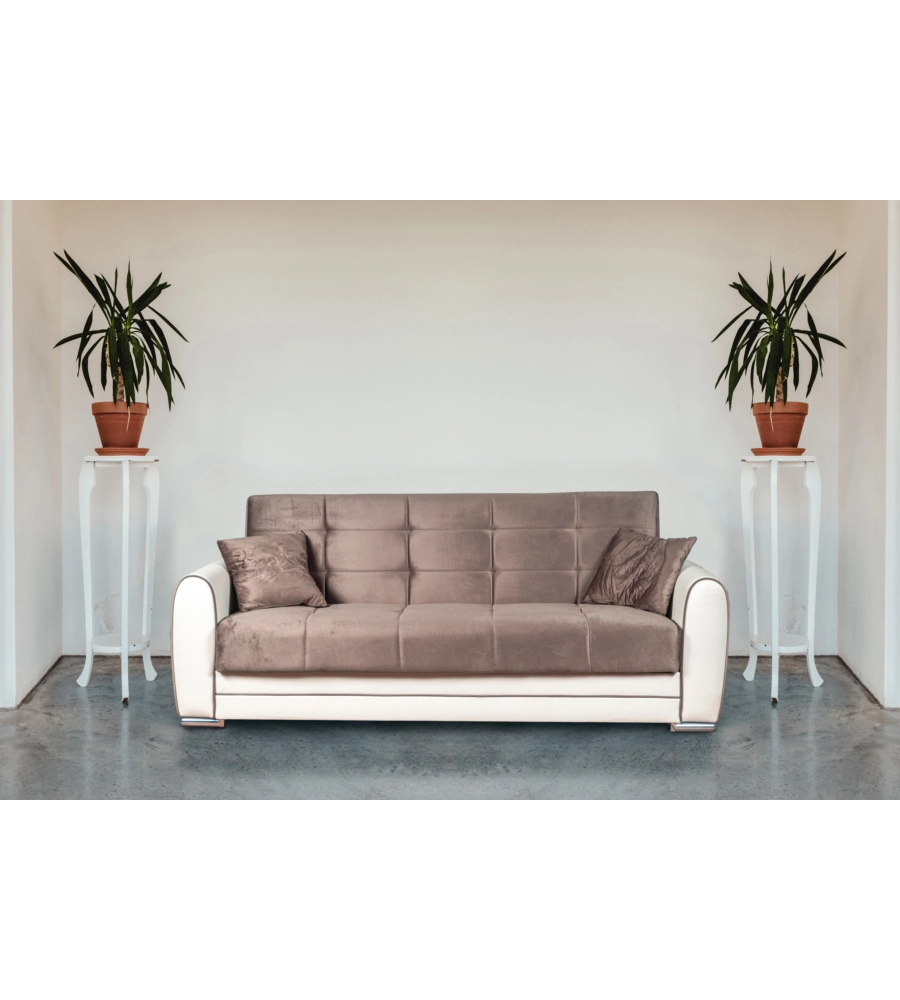 DIVANO LETTO "APOLLO" 3 POSTI IN ECOPELLE GRIGIO E BIANCO, 220X84X91 CM