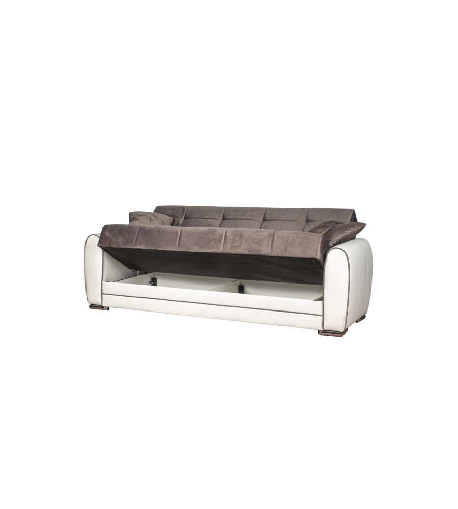 DIVANO LETTO "APOLLO" 3 POSTI IN ECOPELLE GRIGIO E BIANCO, 220X84X91 CM