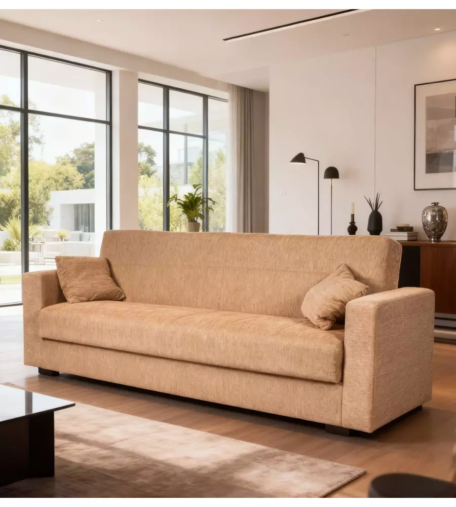DIVANO LETTO "NORA" 3 POSTI TESSUTO BEIGE, 212X80X87 CM