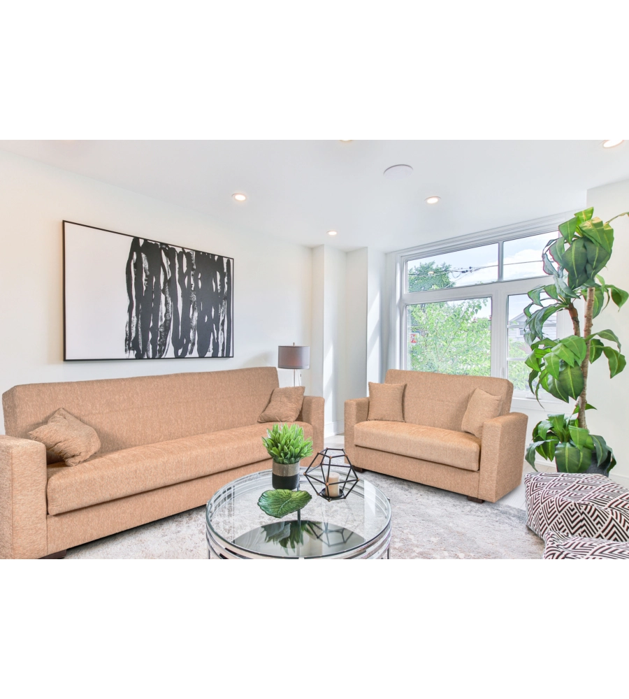 DIVANO LETTO "NORA" 2 POSTI IN TESSUTO BEIGE, 155X80X87 CM