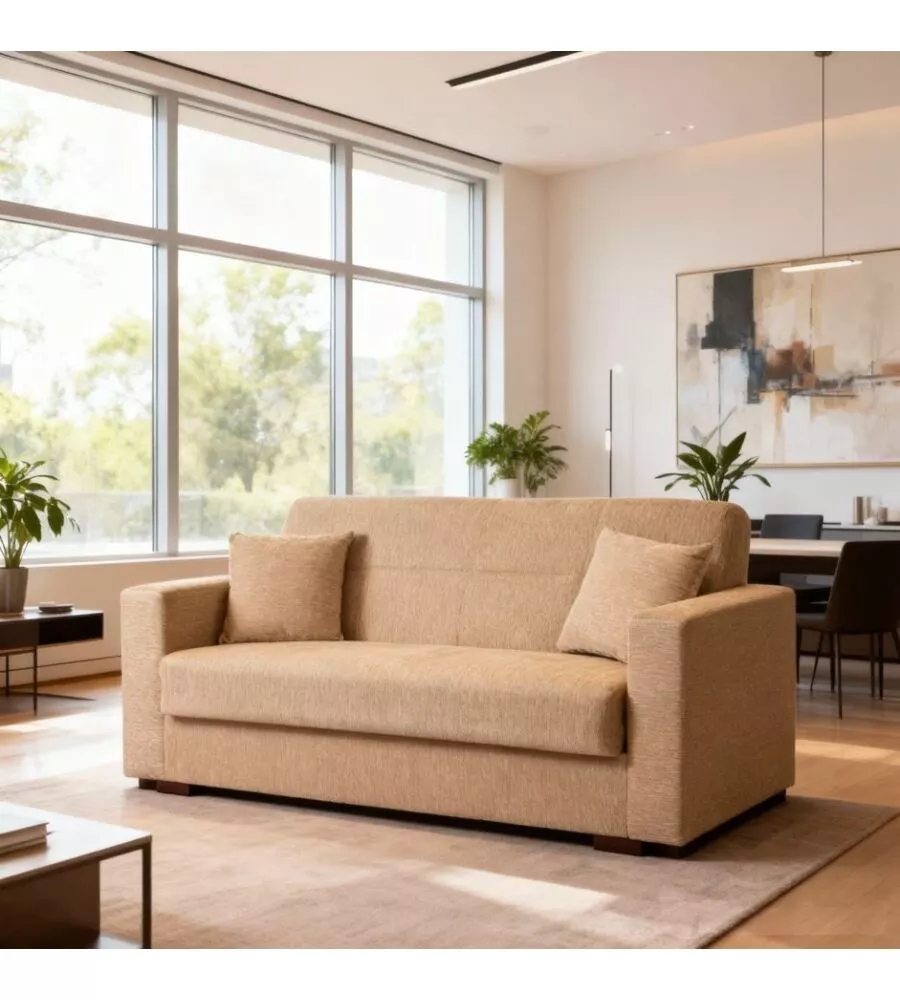 DIVANO LETTO "NORA" 2 POSTI IN TESSUTO BEIGE, 155X80X87 CM