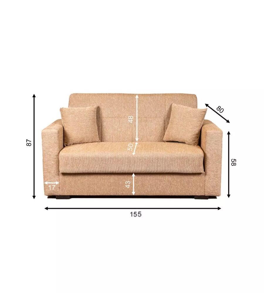 DIVANO LETTO "NORA" 2 POSTI IN TESSUTO BEIGE, 155X80X87 CM