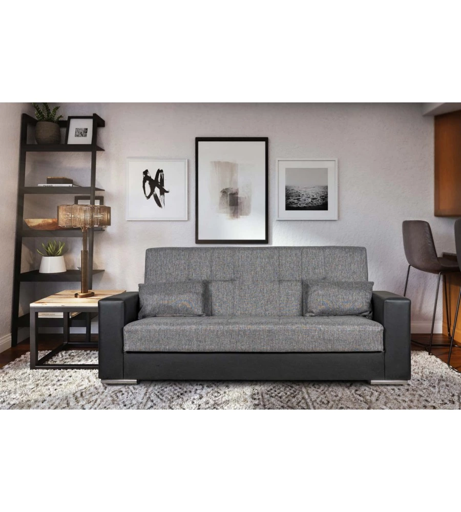 DIVANO LETTO "PADOVA" 3 POSTI NERO E GRIGIO, 230X93X97 CM