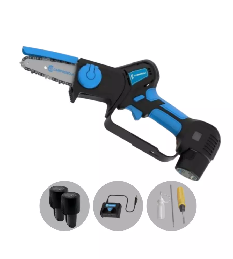 POTATORE A CATENA A BATTERIA CAMPAGNOLA "T-CAT" BARRA 10 CM 2 BATTERIE 12,6V 2,5AH, CARICABATTERIE E KIT ACCESSORI