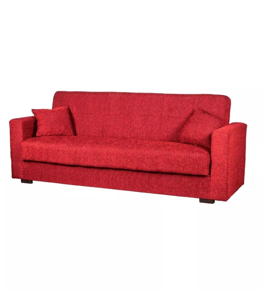 DIVANO LETTO "NORA" 3 POSTI IN TESSUTO ROSSO, 212X80X87 CM